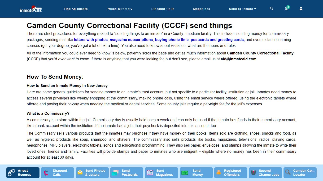 Camden County Correctional Facility (CCCF) send things - InmateAid